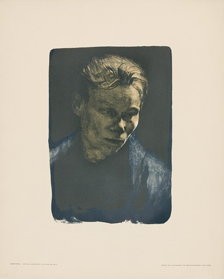 Käthe Kollwitz: Brustbild einer Arbeiterfrau mit blauem Tuch