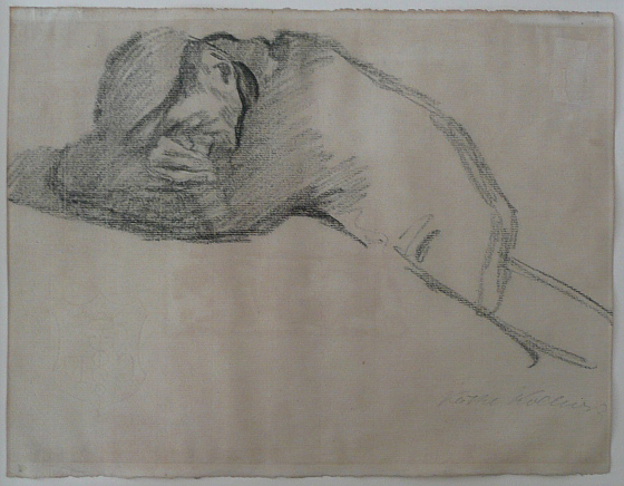 K�the Kollwitz: Schlafender Mann am Tisch